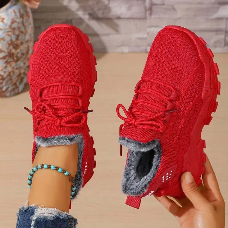 Baskets d'hiver thermiques pou - Knit Fabric Lace Up Sneakers avis et prix
