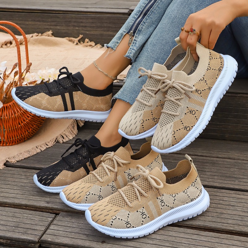 Nouvelles baskets rondes à lac - Knit Fabric Lace Up Sneakers avis et prix