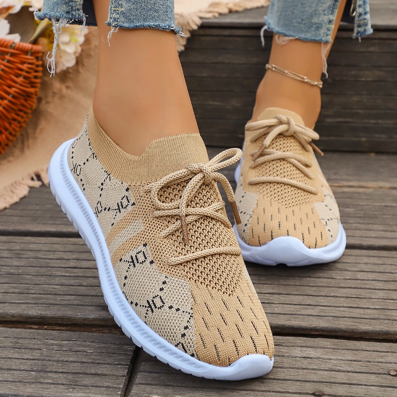 Nouvelles baskets rondes à lac - Knit Fabric Lace Up Sneakers avis et prix